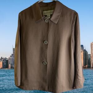 Doncaster 12 tan button down lined linen blend woman's jacket.
